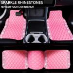 NBTEPEM Pink Bling Leather Car Floor Mats Full Set, Sparkly Diamond Car Mats Universal Fit Most Automotive, Glitter Rhinestone Carpet Waterproof Anti-Slip, 5 pcs Set (Pink Leather Diamond)