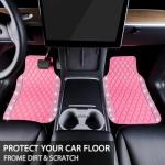 NBTEPEM Pink Bling Leather Car Floor Mats Full Set, Sparkly Diamond Car Mats Universal Fit Most Automotive, Glitter Rhinestone Carpet Waterproof Anti-Slip, 5 pcs Set (Pink Leather Diamond)