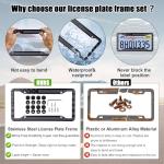 American Flag License Plate Frames Holder - 2 Pack Stainless Steel Rustproof USA Patriotic Car Tag Cover Holder with Free Screws Accessories + Metal Stickers & Keychain & Cup Holder Mats, Black Gray