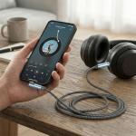 Nanxudyj AUX Cord 6ft,3.5mm Stereo Audio Cable 90 Degree Nylon Braided 3.5mm Male to Male Stereo Aux Cables Right Angle TRS Cable Portable Compatible for Headphone, car,Tablets, Speakers