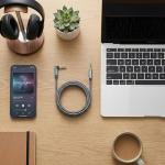 Nanxudyj AUX Cord 6ft,3.5mm Stereo Audio Cable 90 Degree Nylon Braided 3.5mm Male to Male Stereo Aux Cables Right Angle TRS Cable Portable Compatible for Headphone, car,Tablets, Speakers