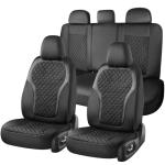 Coverado Seat Covers Full Set, Luxury Leather Car Seat Cover with Carbon Fiber Accents Design, Spill-Proof Durable Black Automotive Seat Covers, Front and Rear Seat Protectors Universal Fit Most Cars