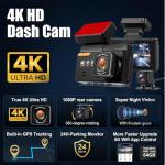 SIXTOP 4K Dash Cam Front and Rear, WiFi 4K+1080P Dual Dash Camera for Cars, 64G Card, GPS, 3” IPS Screen BSD/ADAS/LCA Night Vision G-Sensor Loop Recording 24H Parking Monitor App Control Wide Angle