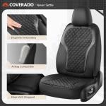 Coverado Seat Covers Full Set, Luxury Leather Car Seat Cover with Carbon Fiber Accents Design, Spill-Proof Durable Black Automotive Seat Covers, Front and Rear Seat Protectors Universal Fit Most Cars
