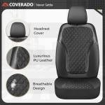 Coverado Seat Covers Full Set, Luxury Leather Car Seat Cover with Carbon Fiber Accents Design, Spill-Proof Durable Black Automotive Seat Covers, Front and Rear Seat Protectors Universal Fit Most Cars