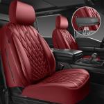 CAR PASS Piping Luxury Faux Leather Seat Covers Full Set, Premium Delux Anti-Slip Waterproof Automotive Seat Cover Universal Fit for Sedans Suvs Vans Trucks, Armrest & Airbag Compatible, Burgundy Red