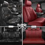 CAR PASS Piping Luxury Faux Leather Seat Covers Full Set, Premium Delux Anti-Slip Waterproof Automotive Seat Cover Universal Fit for Sedans Suvs Vans Trucks, Armrest & Airbag Compatible, Burgundy Red