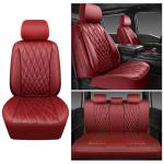 CAR PASS Piping Luxury Faux Leather Seat Covers Full Set, Premium Delux Anti-Slip Waterproof Automotive Seat Cover Universal Fit for Sedans Suvs Vans Trucks, Armrest & Airbag Compatible, Burgundy Red