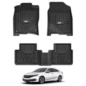 3W Floor Mats Fit for Honda Civic Sedan 2016-2021 & Hatchback 2017-2021 & Coupe 2016-2020, Custom Fit Floor Liner for 1st 2nd Row Full Set TPE All-Weather Car Liners