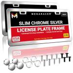 Premium Slim Chrome Silver License Plate Frames – 2 Pack, Rust-Free Stainless Steel, Rattle-Free & Street Legal Universal Fit with Screw Caps, Thin Metal Front & Rear Car Tag Holders - For Men & Women