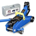 DNA Motoring 1.5 Ton Car Floor Jack Low Profile Hydraulic Trolley Service/Floor Jack, 1.5T / 3000 lbs Capacity, Lifting Range 5.3 Inch -12 Inch, with Storage Case, Blue, TOOLS-00327