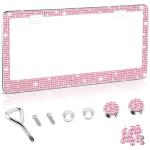 Amiss Bling License Plate Frame for Women, 1Pack Rhinestone Handcrafted Crystal Premium Stainless Steel, Stainless Steel Car Accessories with Diamond Sparkle Glitter Caps (Pink)