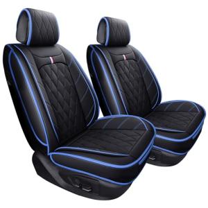 Aierxuan Front Seat Covers for Cars, Waterproof Leather for Nissan Chevy Malibu Kia Soul Sorento Hyundai Elantra Tucson Accent Sonata Kona Outlander Galant (2 PCS Front, Black-Blue)
