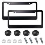 ZIMISI 2PCS Matte Black License Plate Frames, Stainless Steel Tag Frame, Car License Plate Protector Holder with Screws Fasteners Caps, Universal Front & Rear Car License Plate Cover (2 Holes/Black)
