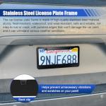 ZIMISI 2PCS Matte Black License Plate Frames, Stainless Steel Tag Frame, Car License Plate Protector Holder with Screws Fasteners Caps, Universal Front & Rear Car License Plate Cover (2 Holes/Black)