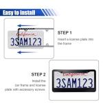 ZIMISI 2PCS Matte Black License Plate Frames, Stainless Steel Tag Frame, Car License Plate Protector Holder with Screws Fasteners Caps, Universal Front & Rear Car License Plate Cover (2 Holes/Black)