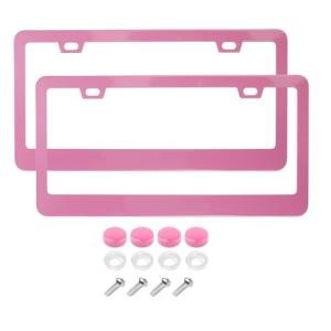 Fashion Slim Pink Matte License Plate Frames,Stainless Steel License Plate Covers,Weather Proof License Plate Holder for Women(Slim Pink,2PCS)