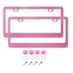 Fashion Slim Pink Matte License Plate Frames,Stainless Steel License Plate Covers,Weather Proof License Plate Holder for Women(Slim Pink,2PCS)