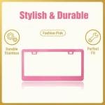 Fashion Slim Pink Matte License Plate Frames,Stainless Steel License Plate Covers,Weather Proof License Plate Holder for Women(Slim Pink,2PCS)