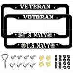 2 Pack Matte Black Veteran License Plate Frames for US Navy, Alloy License Plate Holders for Department of The Navy, 4 Holes Metal Universal US Car License Plate Covers for Don with Screws