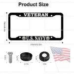 2 Pack Matte Black Veteran License Plate Frames for US Navy, Alloy License Plate Holders for Department of The Navy, 4 Holes Metal Universal US Car License Plate Covers for Don with Screws
