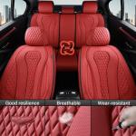 Coverado Seat Covers, Car Seat Covers Full Set, Red Car Seat Cover, Car Seat Covers Front Seats Back Seat Covers, Waterproof Car Seat Cushion, Leather Seat Protector Universal Fit Most Cars