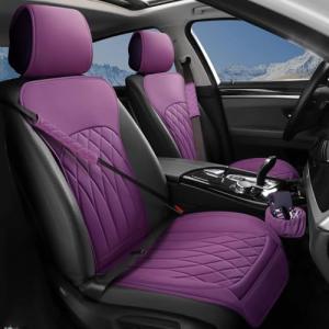 BEITK 2 Pack Leather Front Car Seat Covers, Universal Sideless Car Seat Protectors with Storage Pocket and Seat Belt Pads, Waterproof Automotive Seat Cover for Cars Trucks SUV(Purple)