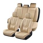 Coverado Full Set Car Seat Covers, Nappa Leather Seat Covers for Car, Waterproof Car Seat Protector with Lumbar Support, Automotive Seat Covers Universal Fit for Most Cars SUV Trucks, Beige