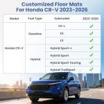 Drytuns Floor Mats for Honda CR-V 2023 2024 2025 2026, TPE Rubber All Weather Floor Liners for Honda CRV Hybrid & e:FCEV 2023-2026, Odorless Anti-Slip 1st & 2nd Row Car Liners