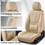 Coverado Full Set Car Seat Covers, Nappa Leather Seat Covers for Car, Waterproof Car Seat Protector with Lumbar Support, Automotive Seat Covers Universal Fit for Most Cars SUV Trucks, Beige