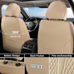Coverado Full Set Car Seat Covers, Nappa Leather Seat Covers for Car, Waterproof Car Seat Protector with Lumbar Support, Automotive Seat Covers Universal Fit for Most Cars SUV Trucks, Beige