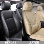 Coverado Full Set Car Seat Covers, Nappa Leather Seat Covers for Car, Waterproof Car Seat Protector with Lumbar Support, Automotive Seat Covers Universal Fit for Most Cars SUV Trucks, Beige