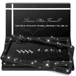 QUANQIUFEI 2 Pack Bling License Plate Frames, Sparkly Rhinestone Diamond Car License Plate Cover for Women, Stainless Steel Car Accessories with Glitter Crystal Caps (Black)