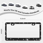 QUANQIUFEI 2 Pack Bling License Plate Frames, Sparkly Rhinestone Diamond Car License Plate Cover for Women, Stainless Steel Car Accessories with Glitter Crystal Caps (Black)