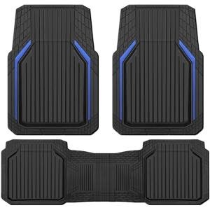 CAR PASS Heavy Duty Rubber Floor Mats for Car, Waterproof Liner Deep Dish Car Mats Full Sets, Universal Trim to Fit for SUV Truck Sedans Vans, All Weather Automotive Floor Mats 3pcs, Black Blue