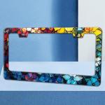 Marble Flowers License Plate Frame Colorful Floral Pattern License Plate Holders Funny Stainless Steel Auto Accessory Bracket 2 Hole with Screws Universal Us Car License Plate Frames 6x12 Inch