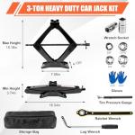 nkpyln 3 Ton (6610 Lbs) Car Jack, Universal Heavy Duty Scissor Jack, Professional Spare Tire Changing Kit with Lug Wrench, Portable Car Emergency Lift Jack Kit for Car, SUV, Sedan, Crossover