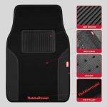 Rubbermaid Car Mats, Carpeted Floor Car Mat with Faux Leather & Built-in Heel Pad, Two-Tone Car Rug Floor Mats, Stylish Carpeted Floor Mats for Cars, Trucks & SUVs Black Color