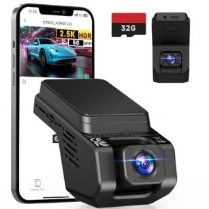 Dash Cam Front and Inside, 2.5K+1080P Dual Camera for Cars, Hidden Car Camera Front and Interior with Super Night Vision, 4 IR LEDs, G-Sensor, 24H Parking Mode, Loop Recording, 32GB Card Included
