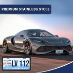 QUANQIUFEI 2 Pack Black License Plate Frames, Stainless Steel License Plate Cover, Matte License Plate Holder Car Accessories with Screw Caps（2 Holes）