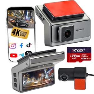 NΞXGΞN 4K Dash Cam Front and Rear, Dual Channel Dash Cam, Built-in WiFi, G-Sensor, Loop Recording, Emergency Lock, Night Vision, 24-Hour Parking Mode, Free 128GB SD Card & Hardwire Kit
