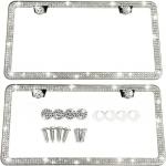 2 Pack Bling License Plate Frames for Women 2 Pack Sparkly License Plate Frame with Bedazzled Diamond Rhinestone Crystals (Silver)