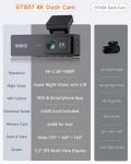 4K 3 Channel Dash Cam Front and Rear,4K+2.5K+1080P Dash Camera for Cars Inside,3.2" Screen Dash Camera for Cars, WiFi APP Control,4 IR Night Vision, G-Sensor, 24H Parking Mode, 64GB SD Card Included