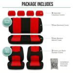 FH Group Bright Flat Cloth Full Set Automotive Seat Covers Front Set and Rear Solid Bench Red Black Seat Covers w. Gift Universal Fit Interior Accessories for Cars Trucks and SUVs
