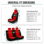 FH Group Bright Flat Cloth Full Set Automotive Seat Covers Front Set and Rear Solid Bench Red Black Seat Covers w. Gift Universal Fit Interior Accessories for Cars Trucks and SUVs