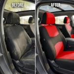 FH Group Bright Flat Cloth Full Set Automotive Seat Covers Front Set and Rear Solid Bench Red Black Seat Covers w. Gift Universal Fit Interior Accessories for Cars Trucks and SUVs