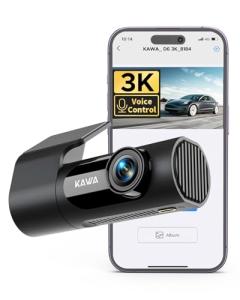 KAWA Dash Cam 2K, WiFi Dash Camera for Cars 1440P with Hand-Free Voice Control, Night Vision, Mini Hidden Dashcam Front, Emergency Lock, Loop Recording, 24-Hour Parking Monitor, APP, Support 256GB Max