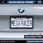 Powder-Coated Matte Black Thin License Plate Frame – 1 Piece, Car Wash Proof Stainless Steel, Rust-Free, Rattle-Free, Street Legal, Slim 2 Hole with Screw Caps, Gloss Metal Front or Rear Tag Holders