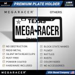 Powder-Coated Matte Black Thin License Plate Frame – 1 Piece, Car Wash Proof Stainless Steel, Rust-Free, Rattle-Free, Street Legal, Slim 2 Hole with Screw Caps, Gloss Metal Front or Rear Tag Holders