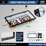 Powder-Coated Matte Black Thin License Plate Frame – 1 Piece, Car Wash Proof Stainless Steel, Rust-Free, Rattle-Free, Street Legal, Slim 2 Hole with Screw Caps, Gloss Metal Front or Rear Tag Holders